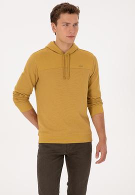 Erkek Regular Fit Kapüşonlu Petek Dokulu Hardal Sweatshirt - 50315526007