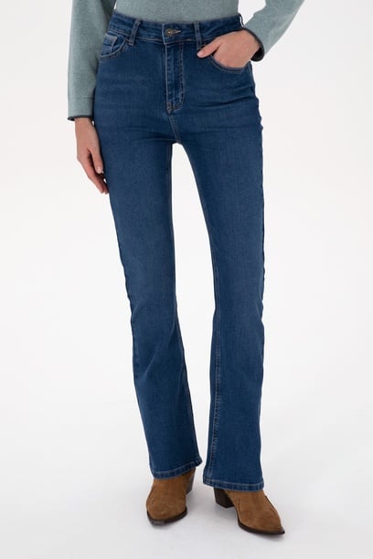 Kadın Mavi Slim Flare Fit Jean Pantolon