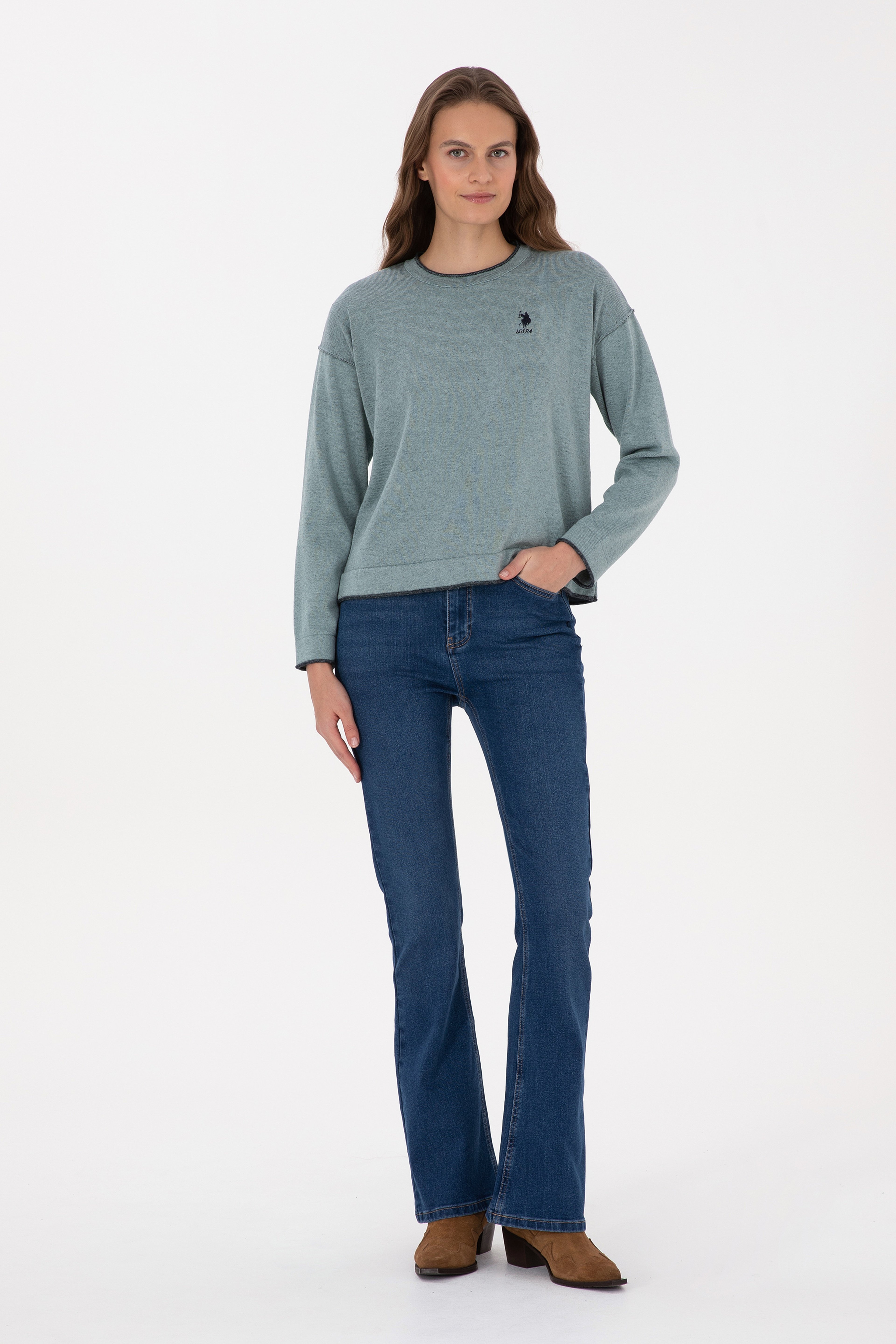 Kadın Mavi Slim Flare Fit Jean Pantolon