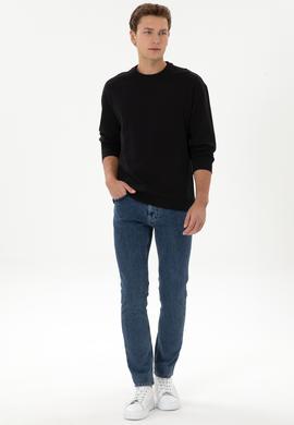 Erkek Comfort Fit Bisiklet Yaka Siyah İnce Sweatshirt - 50316378009