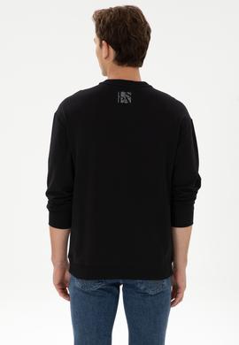 Erkek Comfort Fit Bisiklet Yaka Siyah İnce Sweatshirt - 50316378009