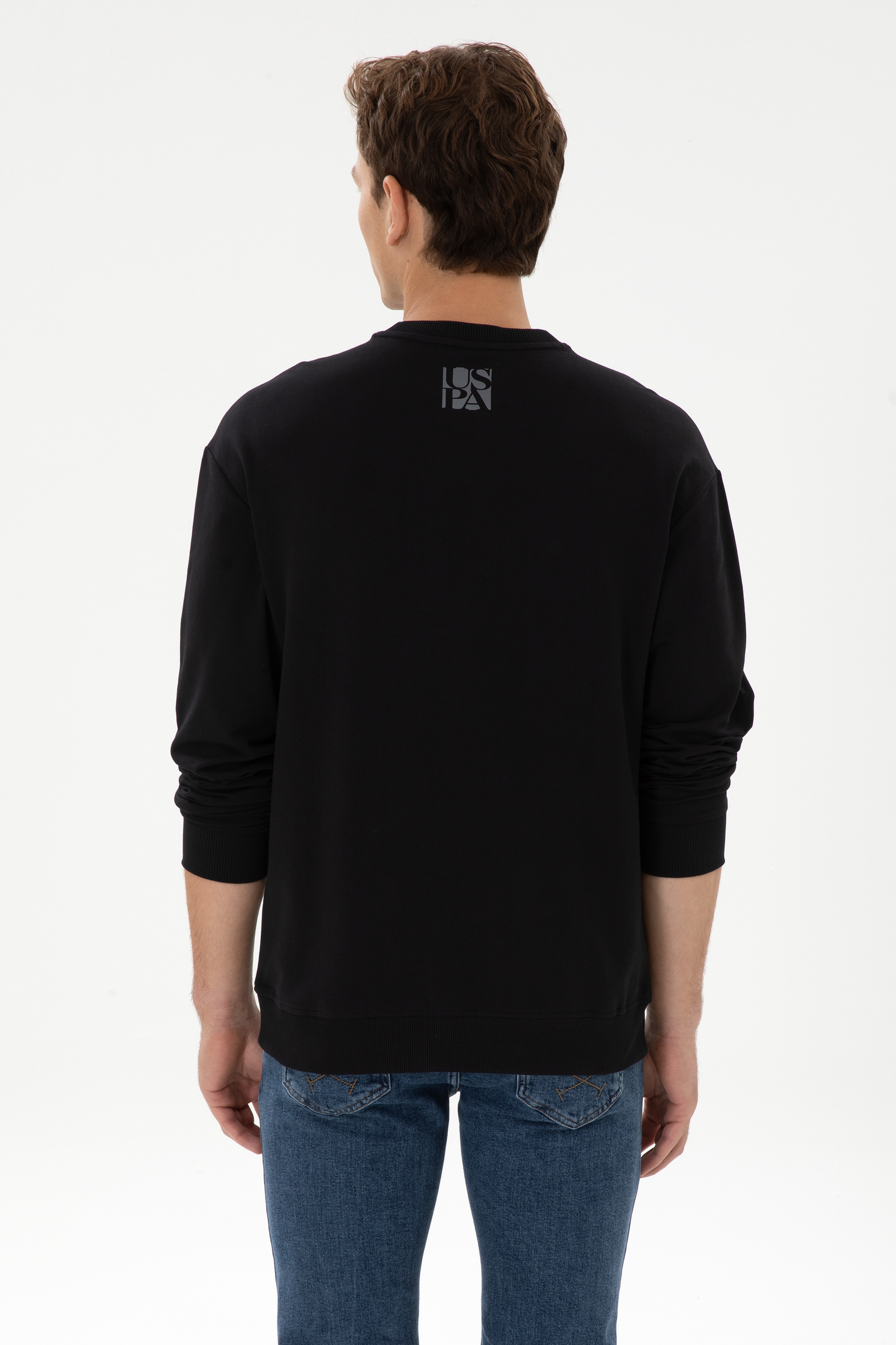 Erkek Comfort Fit Bisiklet Yaka Siyah İnce Sweatshirt