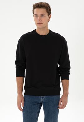 Erkek Comfort Fit Bisiklet Yaka Siyah İnce Sweatshirt - 50316378009