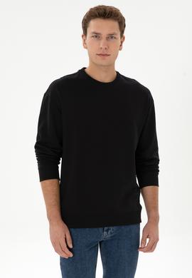 Erkek Comfort Fit Bisiklet Yaka Siyah İnce Sweatshirt - 50316378009