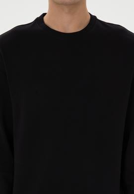 Erkek Comfort Fit Bisiklet Yaka Siyah İnce Sweatshirt - 50316378009