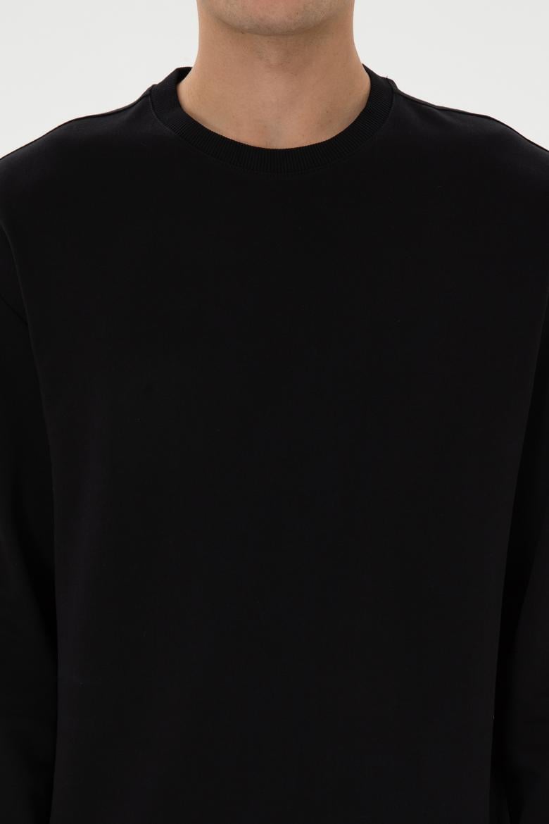 Erkek Comfort Fit Bisiklet Yaka Siyah İnce Sweatshirt - 50316378009