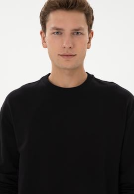 Erkek Comfort Fit Bisiklet Yaka Siyah İnce Sweatshirt - 50316378009