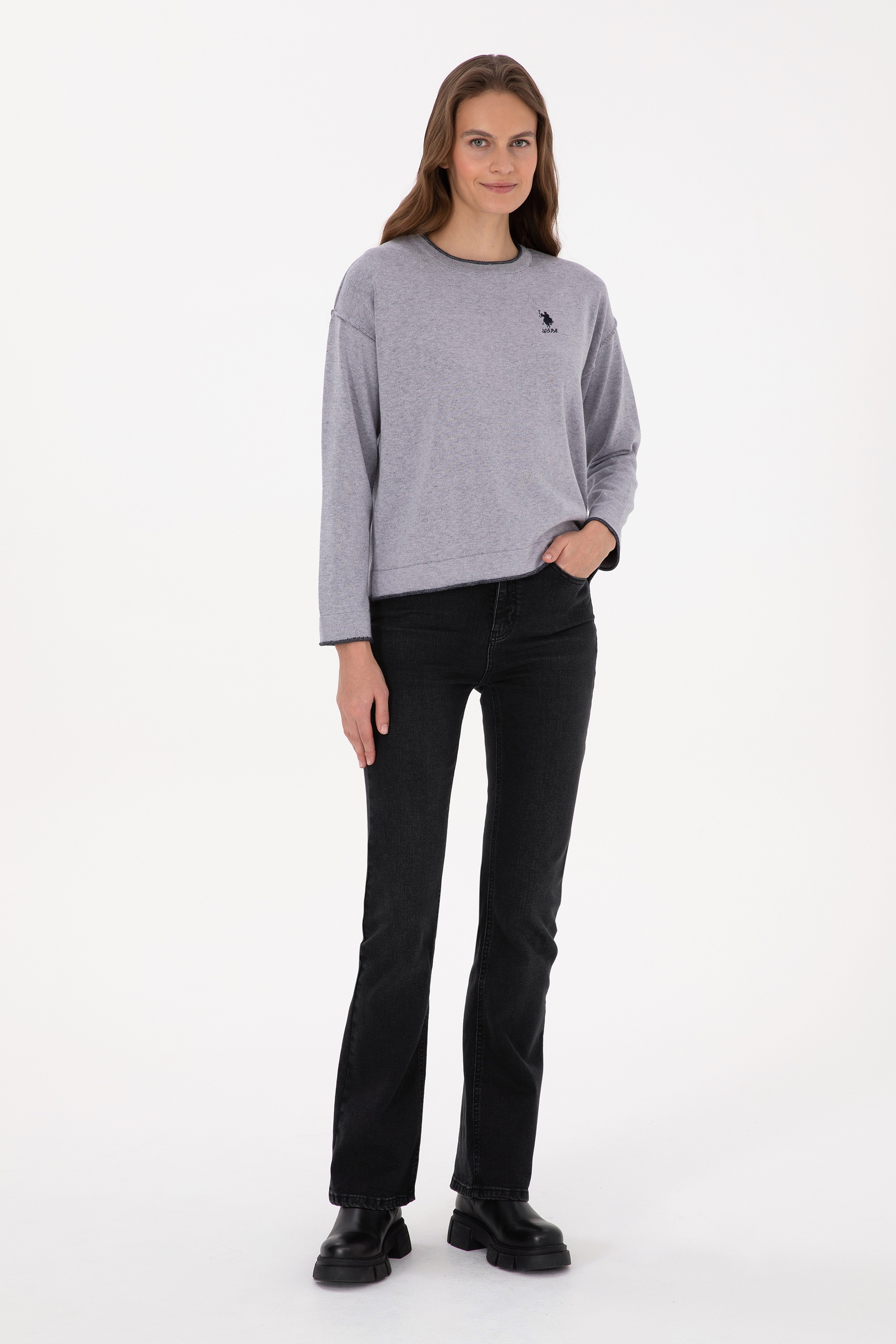 Kadın Siyah Slim Flare Fit Jean Pantolon - Image 1