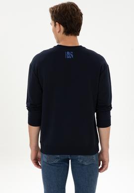 Erkek Comfort Fit Bisiklet Yaka Lacivert İnce Sweatshirt - 50316378035