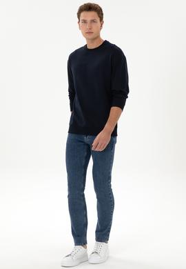 Erkek Comfort Fit Bisiklet Yaka Lacivert İnce Sweatshirt - 50316378035