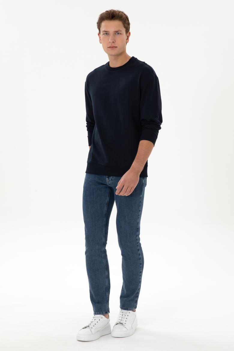 Erkek Comfort Fit Bisiklet Yaka Lacivert İnce Sweatshirt - 50316378035