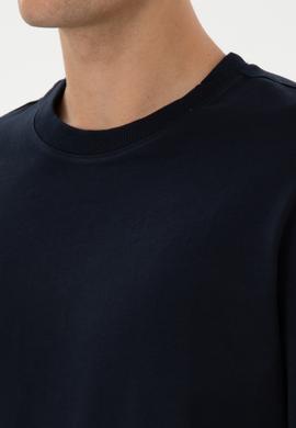 Erkek Comfort Fit Bisiklet Yaka Lacivert İnce Sweatshirt - 50316378035