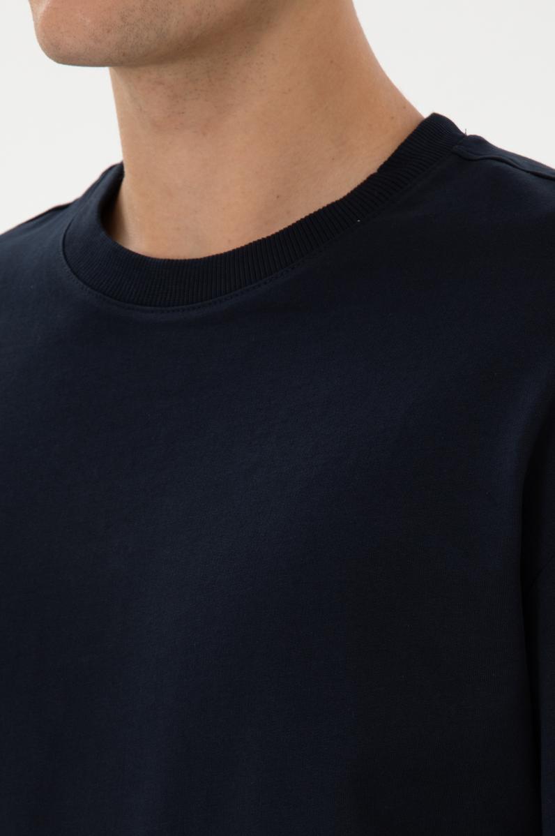 Erkek Comfort Fit Bisiklet Yaka Lacivert İnce Sweatshirt