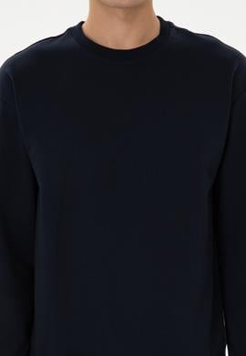 Erkek Comfort Fit Bisiklet Yaka Lacivert İnce Sweatshirt - 50316378035