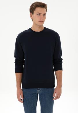 Erkek Comfort Fit Bisiklet Yaka Lacivert İnce Sweatshirt - 50316378035
