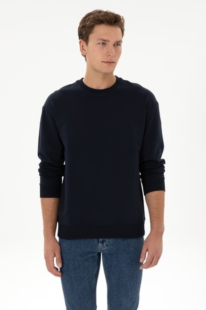 Erkek Comfort Fit Bisiklet Yaka Lacivert İnce Sweatshirt