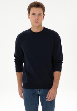 Erkek Comfort Fit Bisiklet Yaka Lacivert İnce Sweatshirt - 50316378035