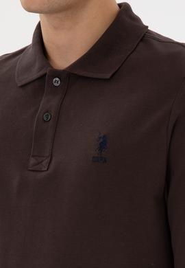 Erkek Regular Fit Polo Yaka Koyu Kahverengi Basic Sweatshirt - 50317510008