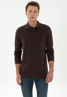 Erkek Regular Fit Polo Yaka Koyu Kahverengi Basic Sweatshirt - 50317510008