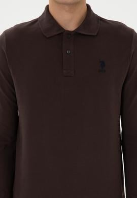 Erkek Regular Fit Polo Yaka Koyu Kahverengi Basic Sweatshirt - 50317510008