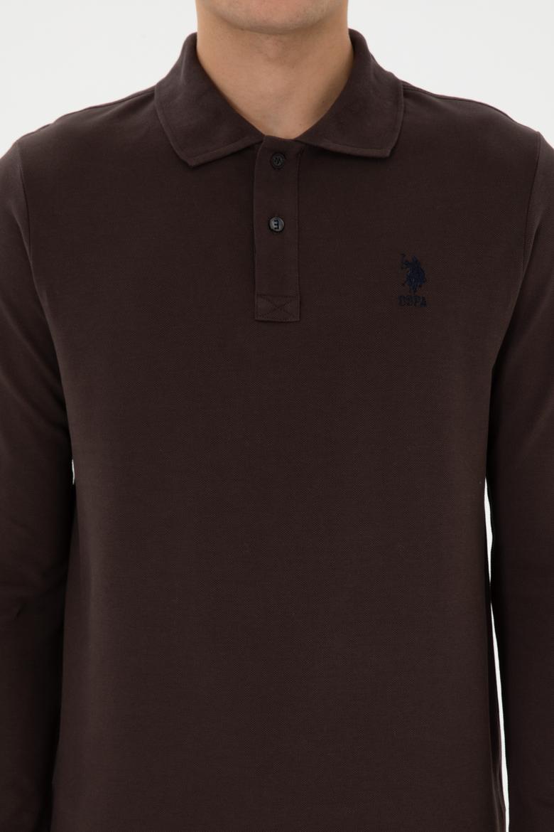 Erkek Regular Fit Polo Yaka Koyu Kahverengi Basic Sweatshirt - 50317510008