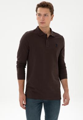 Erkek Regular Fit Polo Yaka Koyu Kahverengi Basic Sweatshirt - 50317510008