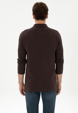 Erkek Regular Fit Polo Yaka Koyu Kahverengi Basic Sweatshirt - 50317510008