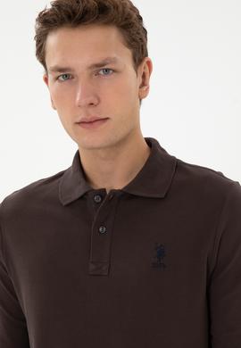 Erkek Regular Fit Polo Yaka Koyu Kahverengi Basic Sweatshirt - 50317510008