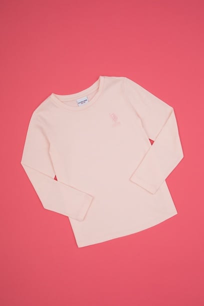 Kız Çocuk Açık Pembe Bisiklet Yaka Basic Sweatshirt