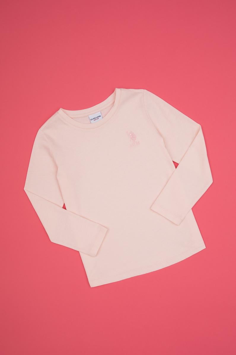 Kız Çocuk Açık Pembe Bisiklet Yaka Basic Sweatshirt