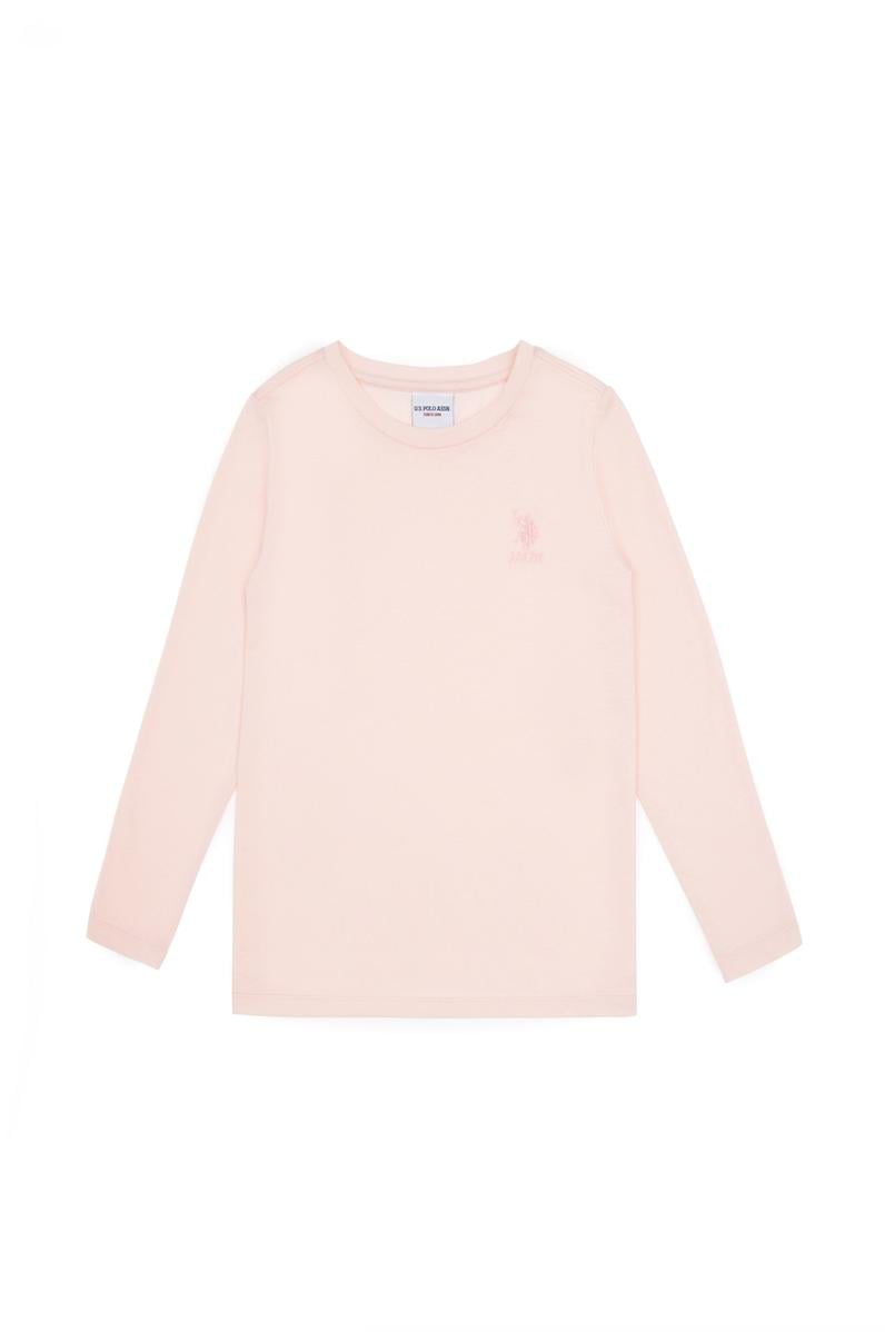 Kız Çocuk Açık Pembe Bisiklet Yaka Basic Sweatshirt