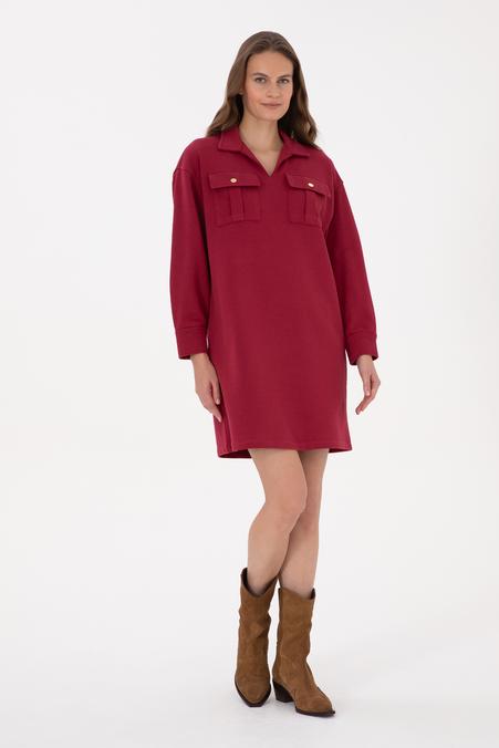 Kadın Koyu Frambuaz Örme Elbise