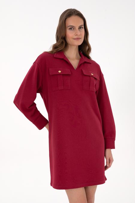 Kadın Koyu Frambuaz Örme Elbise