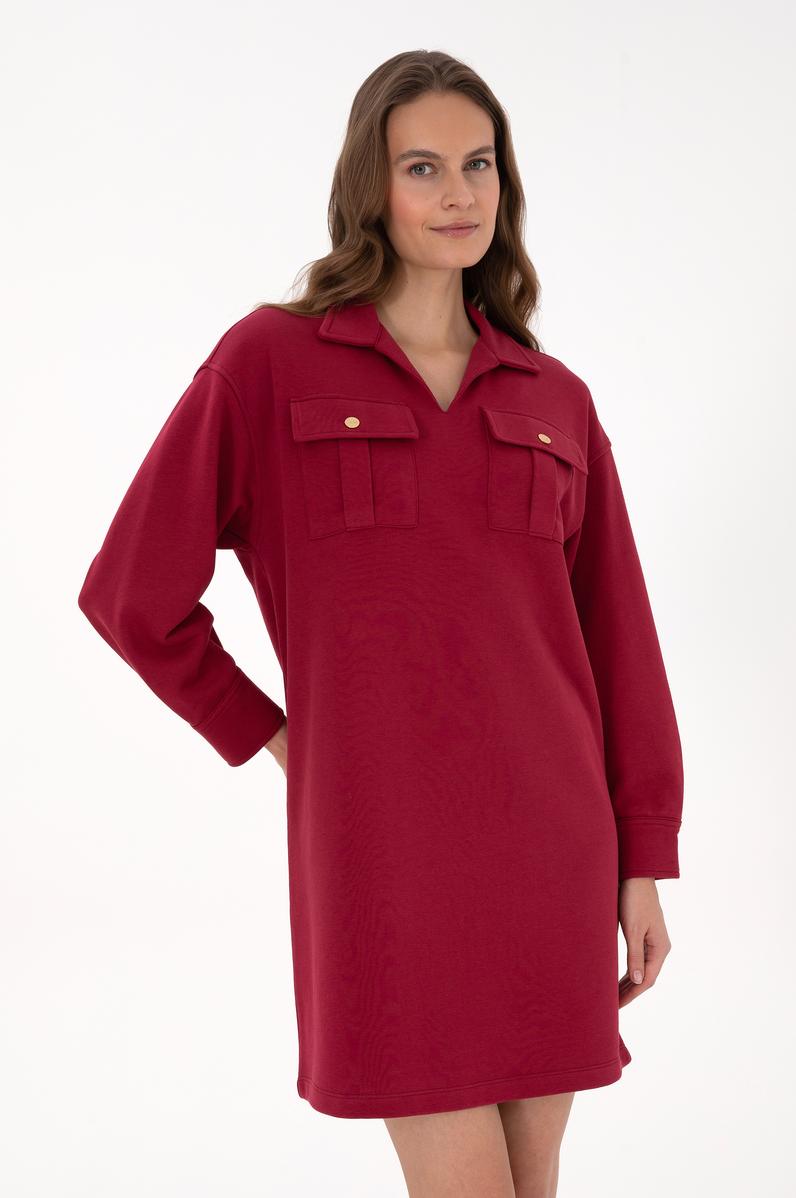 Kadın Koyu Frambuaz Örme Elbise