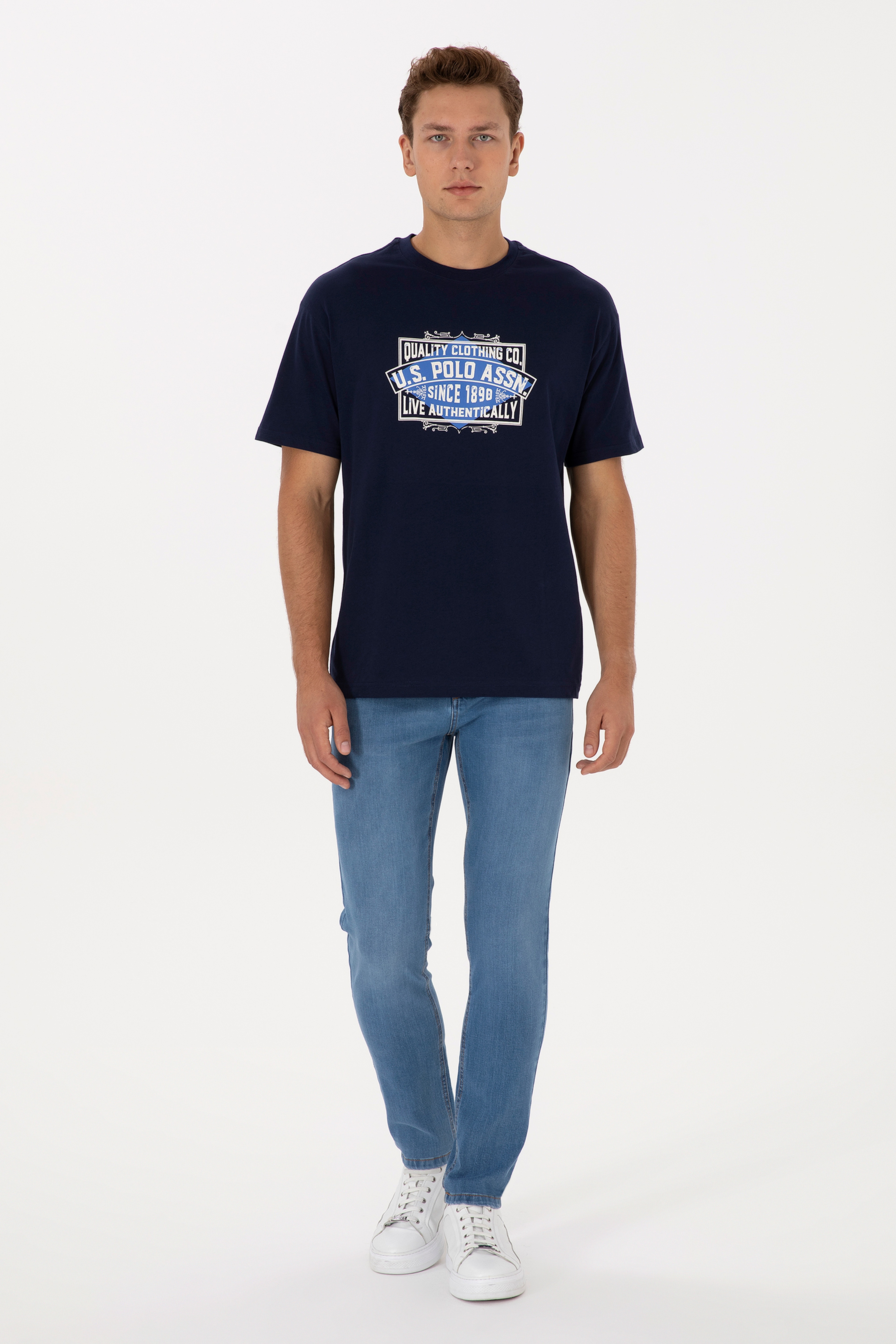 Erkek Comfort Fit Bisiklet Yaka Lacivert Tişört - Image 4