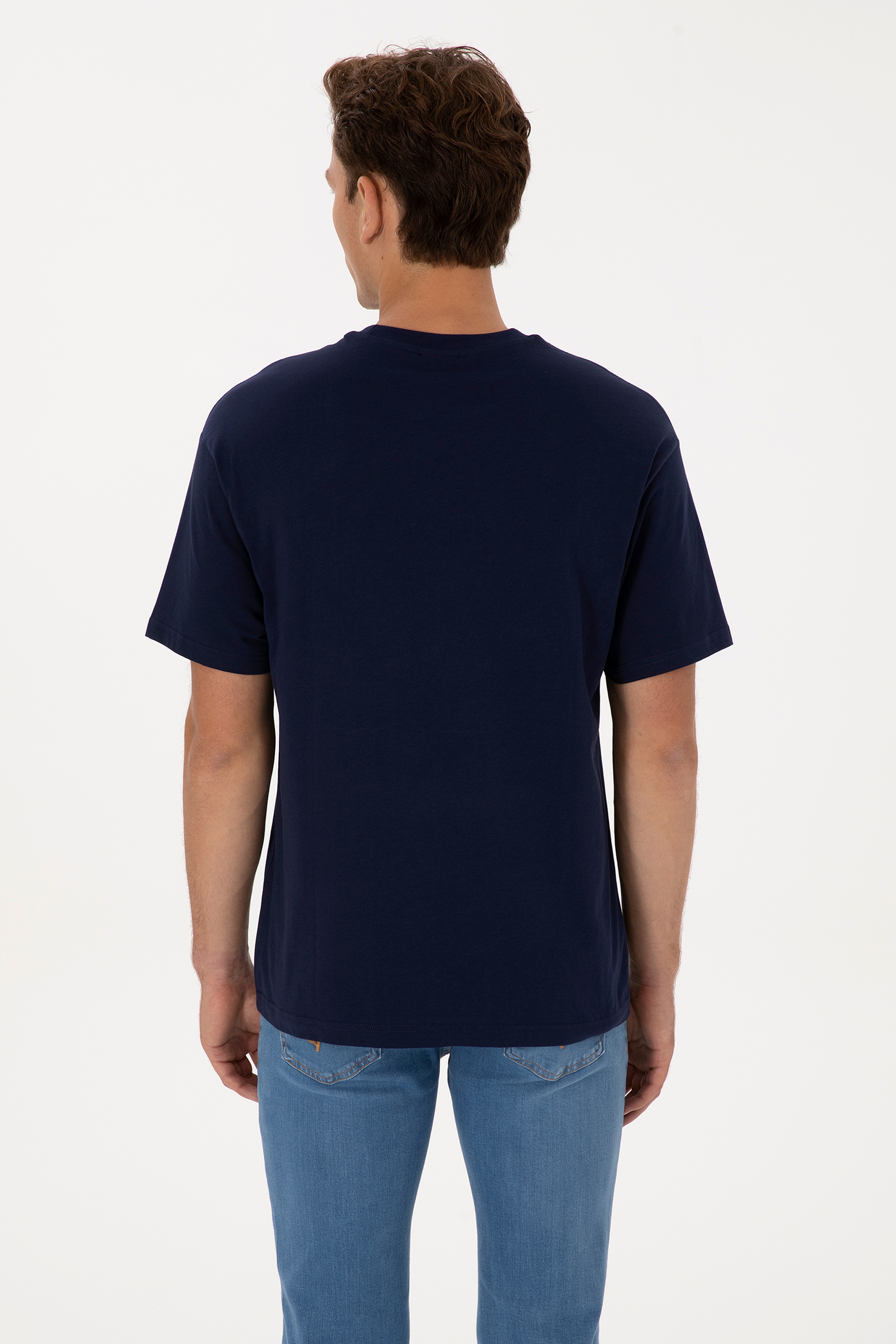 Erkek Comfort Fit Bisiklet Yaka Lacivert Tişört