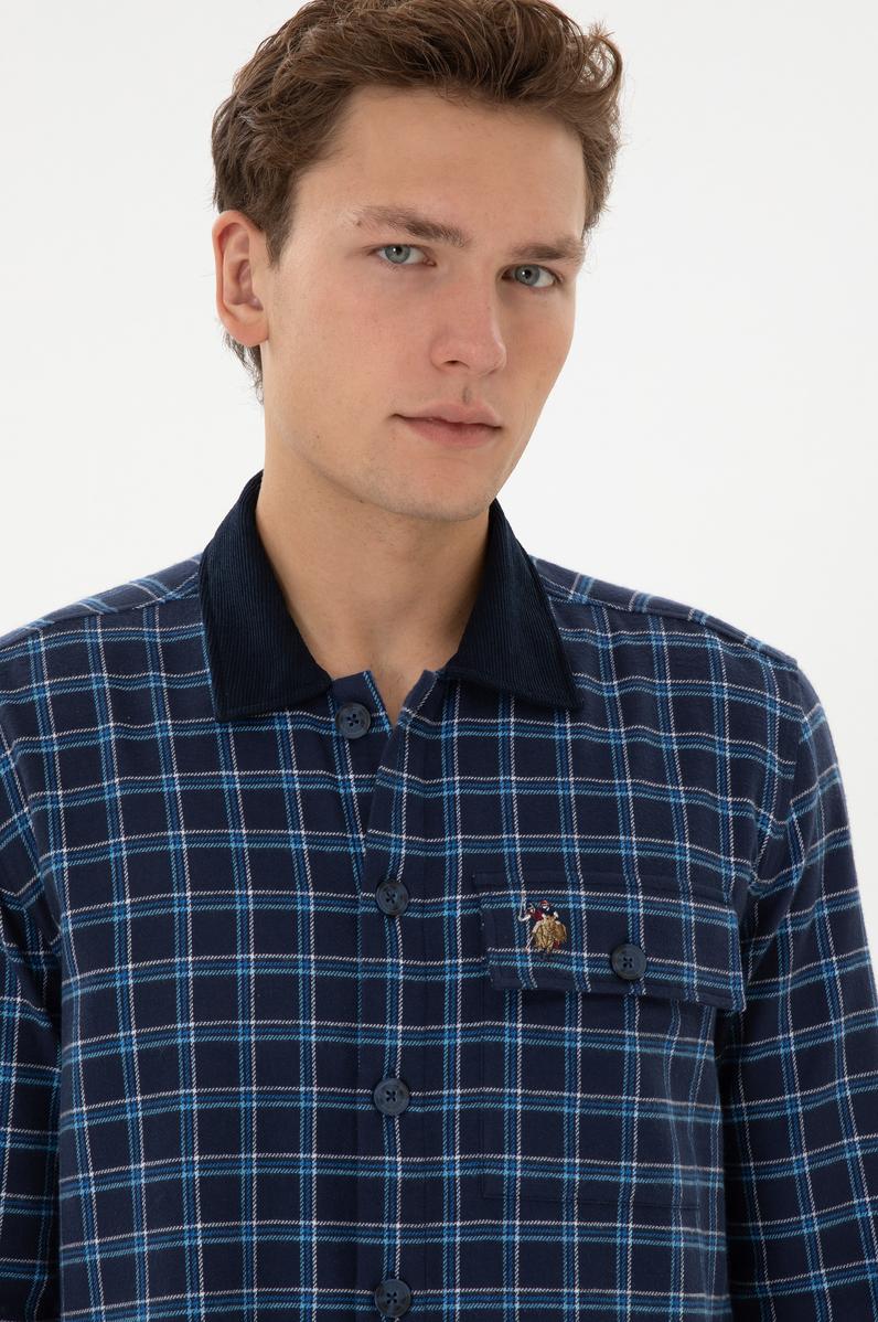 Erkek İndigo Uzun Kollu Gömlek
