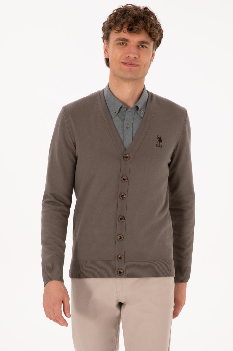 Erkek Vizon Basic Triko Hırka