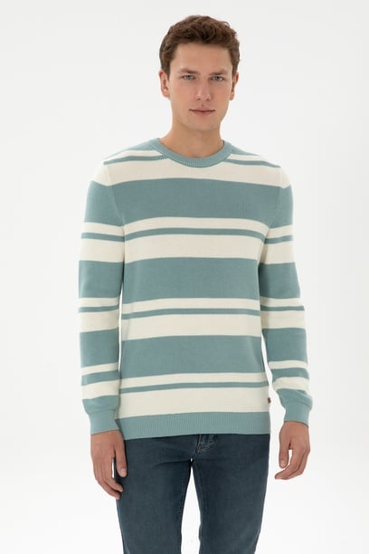 Erkek Regular Fit Bisiklet Yaka Mint Kazak