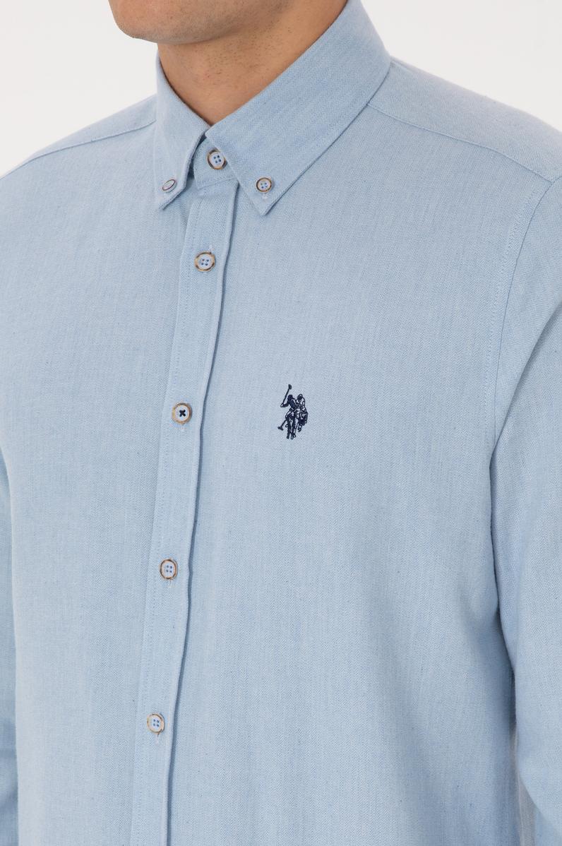 Erkek Açık Mavi Uzun Kollu Basic Gömlek