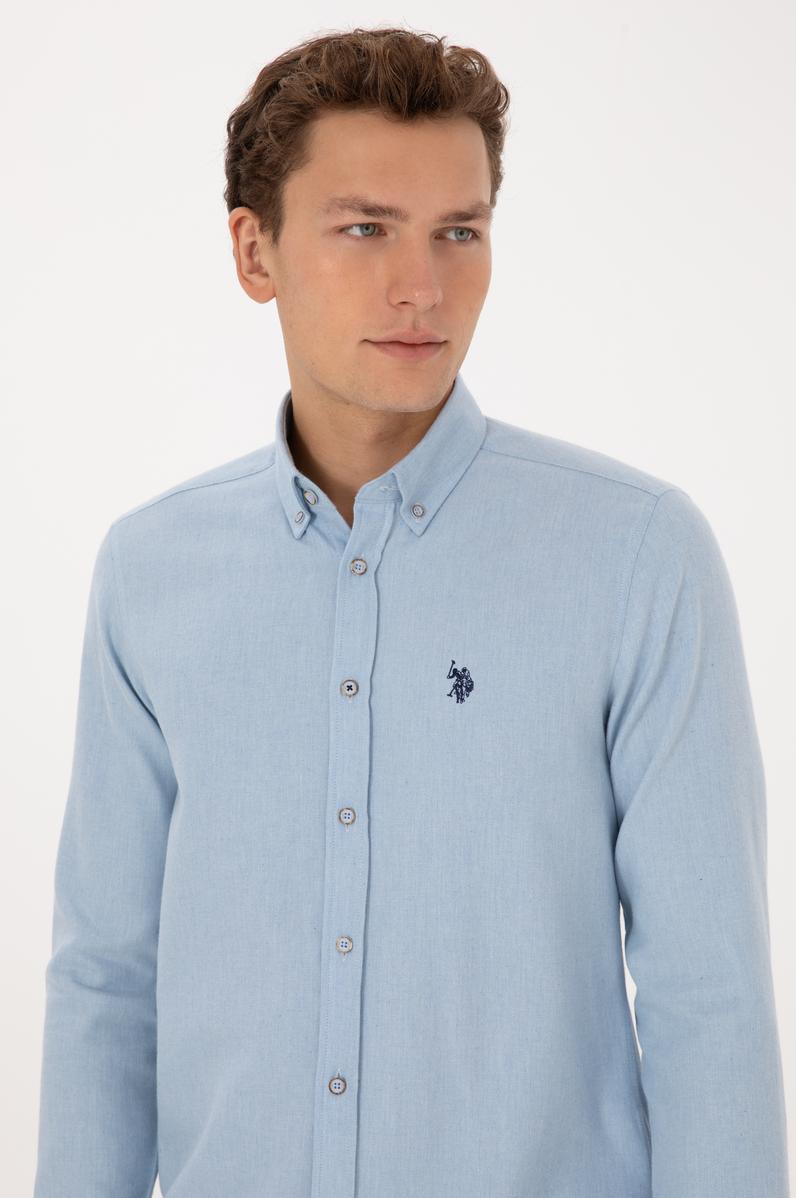 Erkek Açık Mavi Uzun Kollu Basic Gömlek
