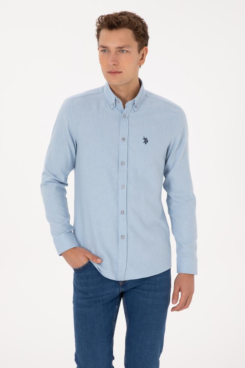 Erkek Açık Mavi Uzun Kollu Basic Gömlek