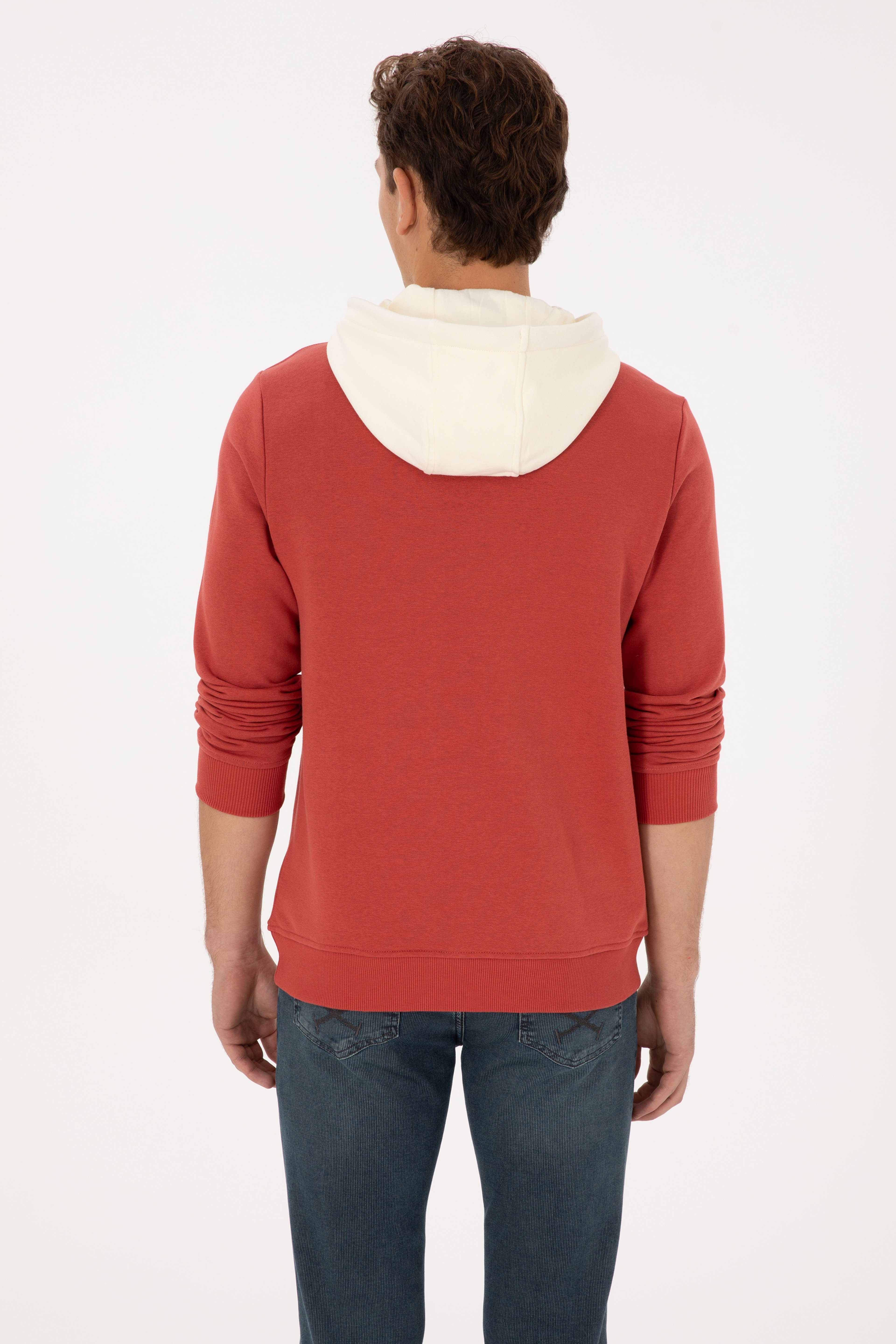 Erkek Regular Fit Kapüşonlu Gül Kurusu Sweatshirt - Image 5