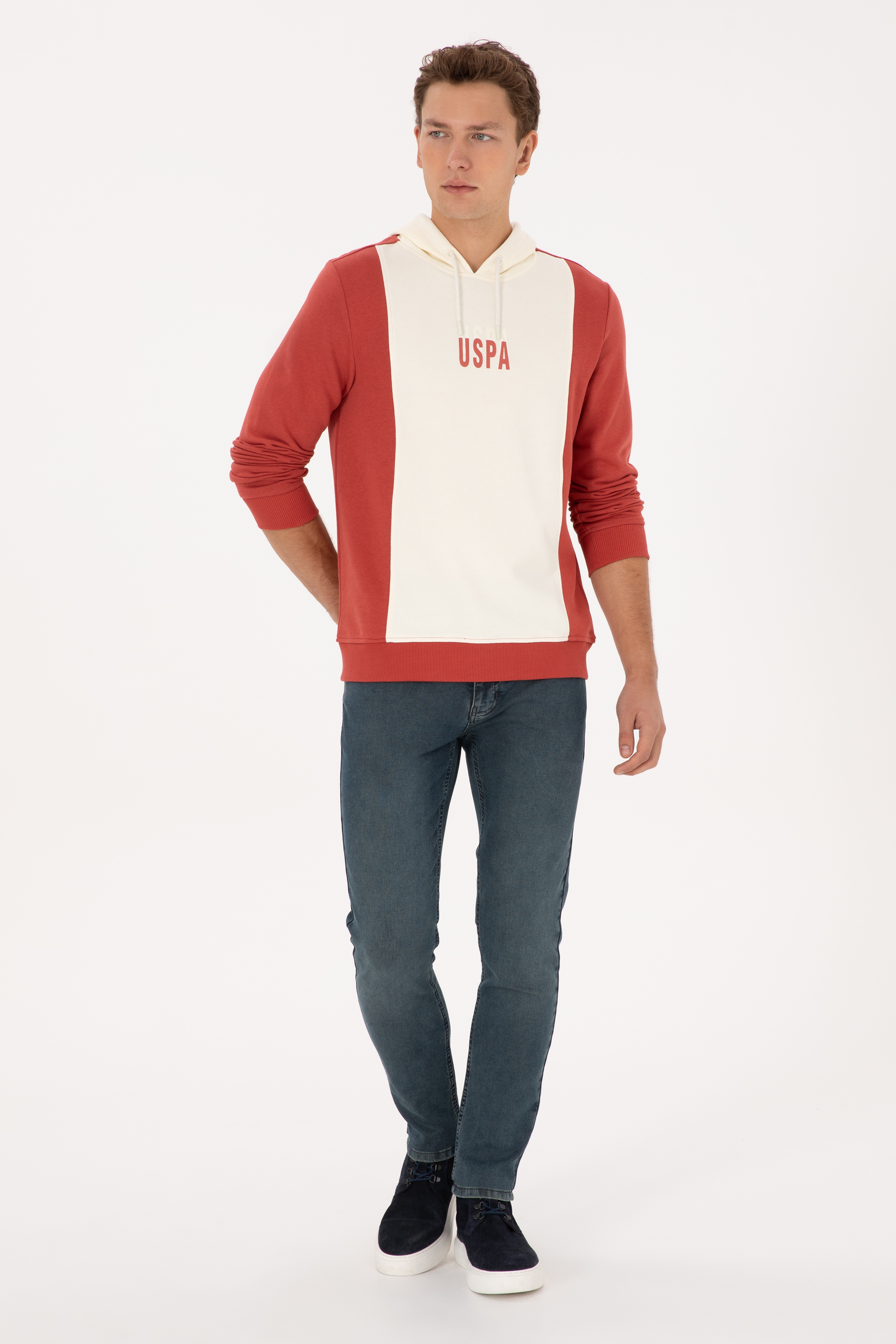 Erkek Regular Fit Kapüşonlu Gül Kurusu Sweatshirt