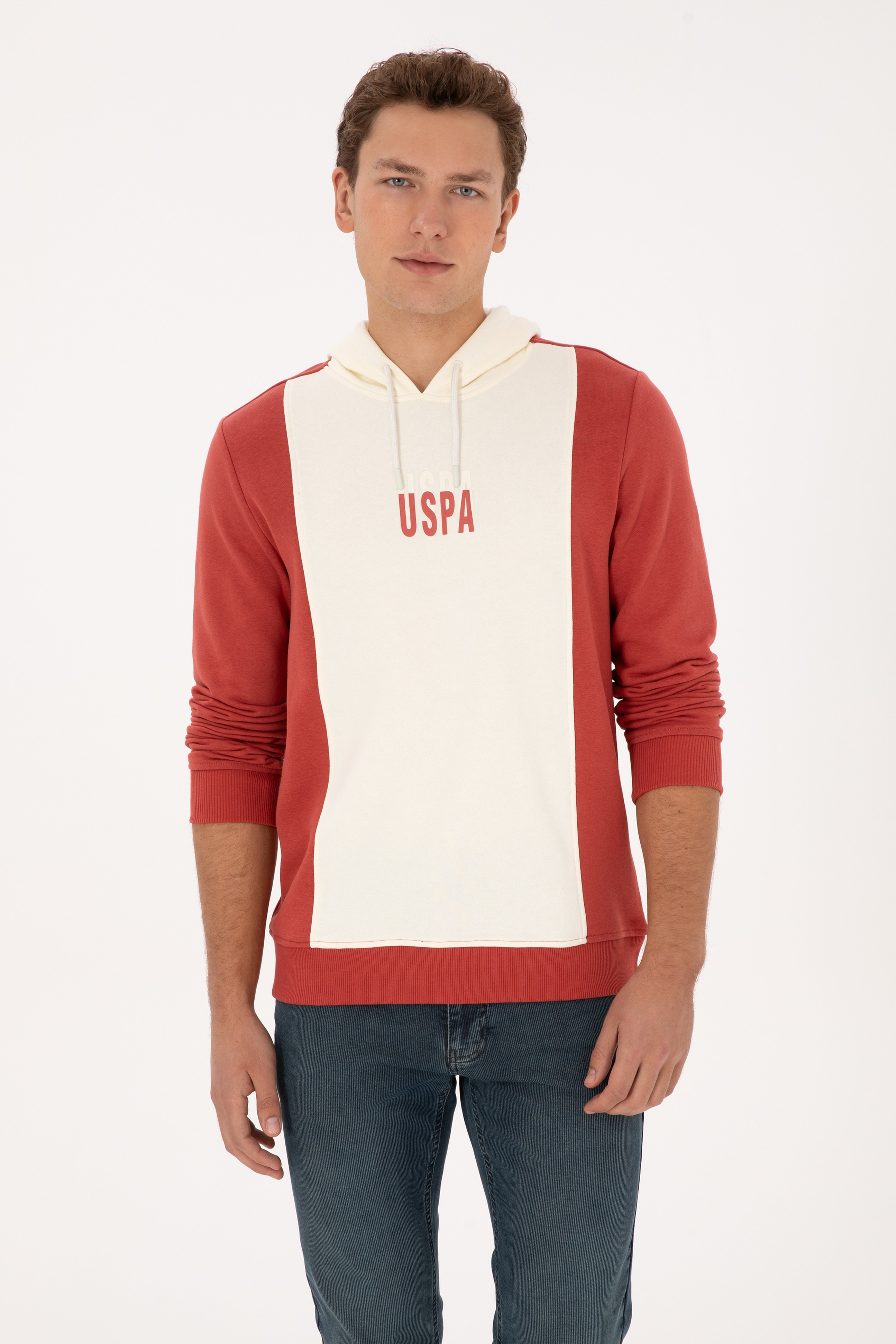 Erkek Regular Fit Kapüşonlu Gül Kurusu Sweatshirt - Image 3