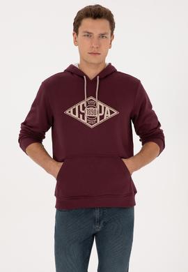 Erkek Regular Fit Kapüşonlu Bordo Sweatshirt - 50308129018