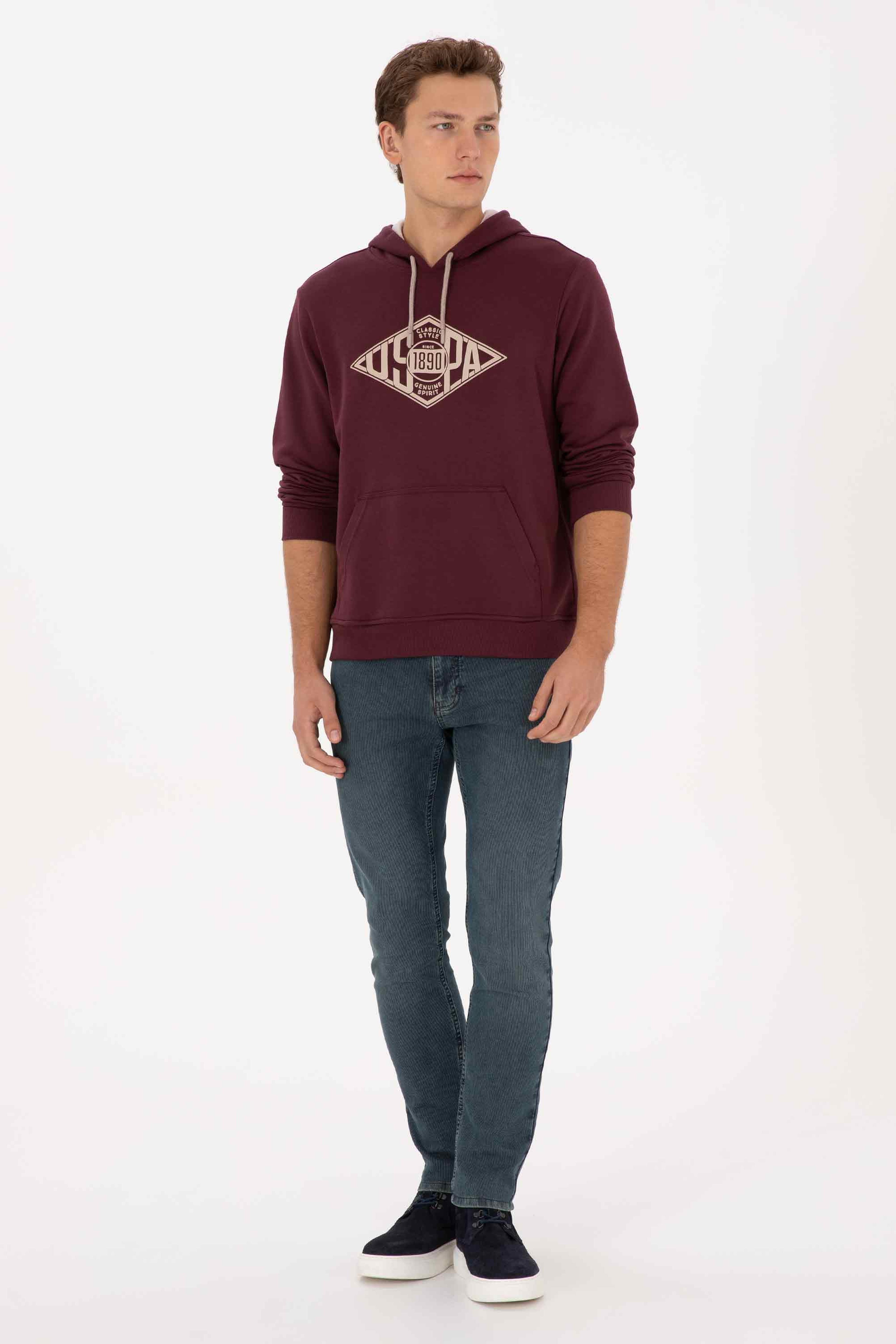 Erkek Regular Fit Kapüşonlu Bordo Sweatshirt - Image 4