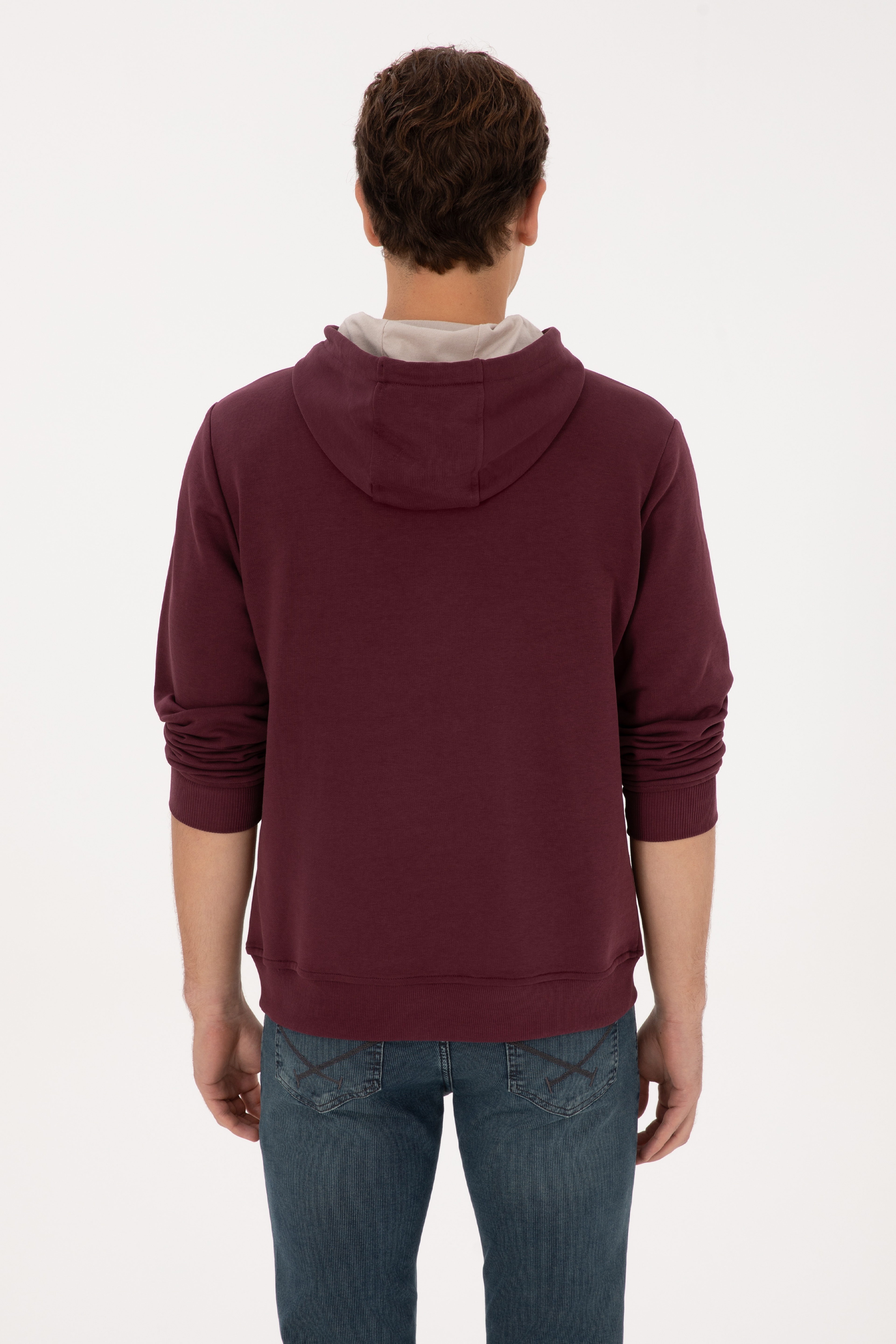 Erkek Regular Fit Kapüşonlu Bordo Sweatshirt - Image 5