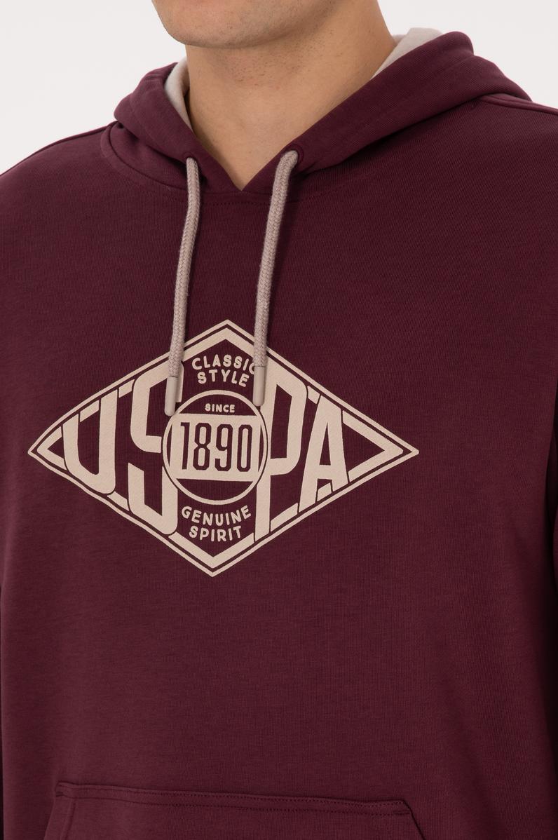 Erkek Regular Fit Kapüşonlu Bordo Sweatshirt