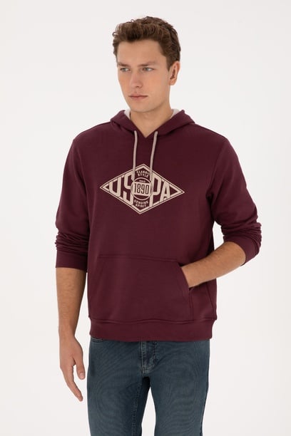 Erkek Regular Fit Kapüşonlu Bordo Sweatshirt